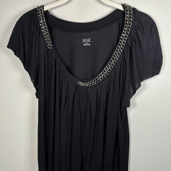 A.n.a Black Chain Link Scoop Neck Short Sleeve Blouse Women's Medium - Picture 3 of 6